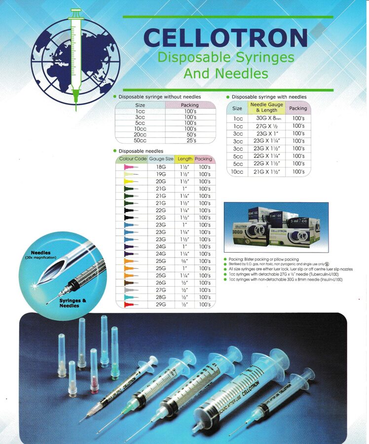 Šļirce CELLOTRON, ar adatu, sterila, 1ml, 27G X 1⁄2. / Disposable syringe