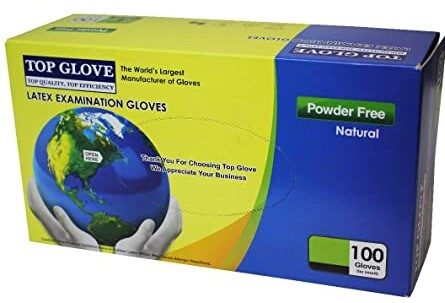 *Sertificēti augstas kvalitātes nepūderēti LATEKSA gumijas cimdi TOP GLOVE, 100 gab., balti, M vai L izmērs/Disposable latex gloves