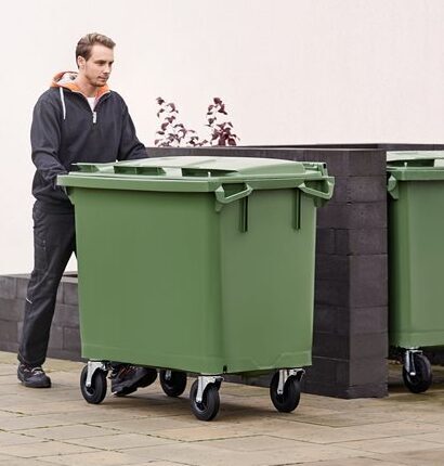 Atkritumu konteiners, zaļš, 660 litri, no HDPE plastmasas, atbilst AFNOR EN-840 standartiem