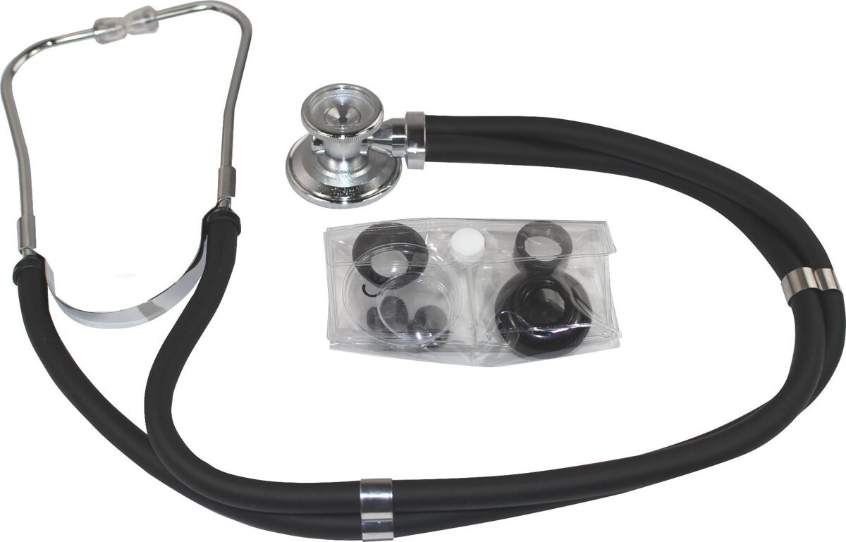 Stetoskops Medi-Inn® ar piederumiem. Divu galviņu stetoskops ar 2 cauruļu sistēmu