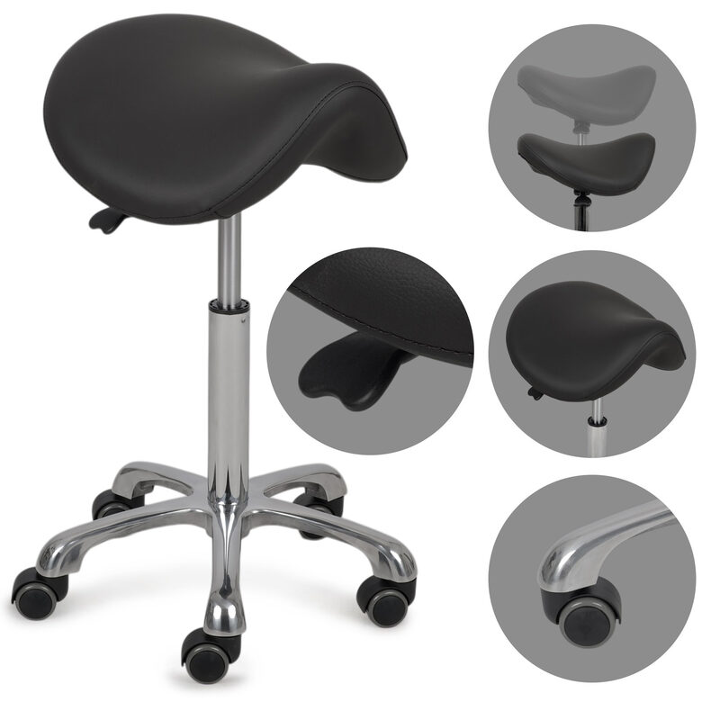 Ergonomisks grozāms krēsls ar profilētu sēdekli seglu formā. Sēdekļa diametrs: 40 cm. Augstums (regulējams): 55-75 cm. Maksimālā slodze: 120 kg