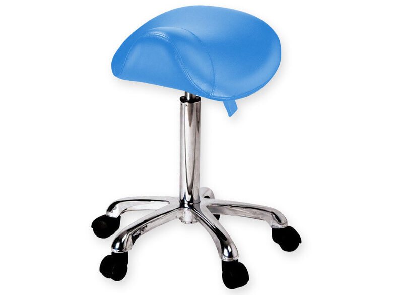 Ergonomisks grozāms krēsls ar profilētu sēdekli seglu formā. Krāsa: zila. Augstuma regulēšana: 52–67 cm. Celtspēja (maksimālā slodze): 170 kg