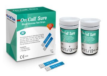 On Call® Sure Glucose testa strēmeles. Paredzētas On Call Sure glikometram. 50 gab.