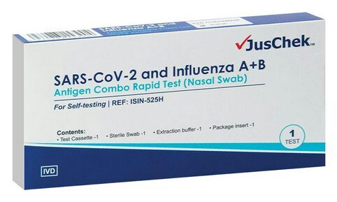 Ātrās noteikšanas tests, lai kvalitatīvi noteiktu SARS-CoV-2 nukleokapsīda proteīna, A tipa gripas un B tipa gripas nukleoproteīnu antigēnus ar tamponu iegūtā paraugā no deguna dobuma. SARS-CoV-2 COVID - 19 FLU A/B Antigen Combo Test Kit