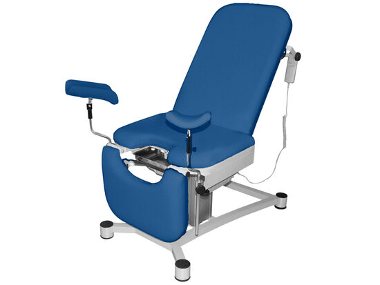 Elektrisks ginekoloģiskais krēsls. Zilā krāsā. Maksimālā slodze: 250 kg. Tips: Medicīnas ierīce Klase: I