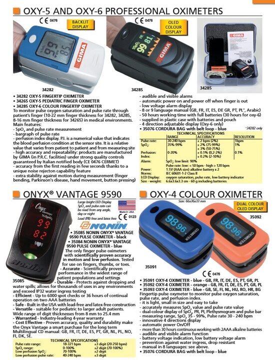 OXY-5 AND OXY-6 PROFESSIONAL OXIMETERS. ONYX® VANTAGE 9590. OXY-4 COLOUR OXIMETER. Cenas un pieejamība pēc pieprasījuma
