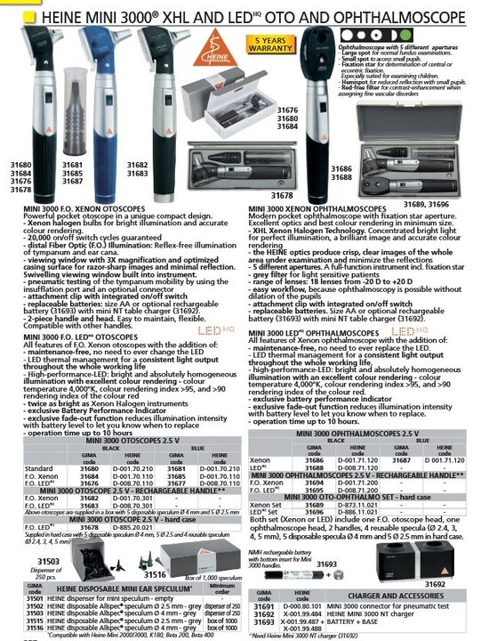 HEINE MINI 3000® XHL AND LEDHQ OTO AND OPHTHALMOSCOPE. Cenas un pieejamība pēc pieprasījuma