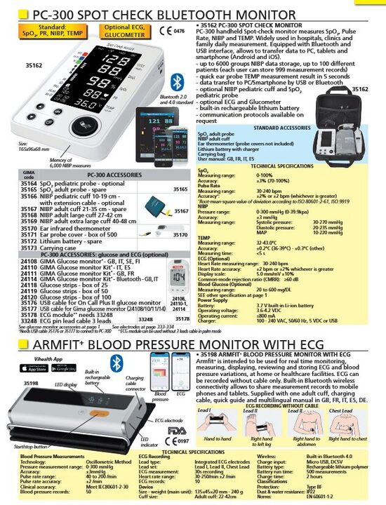 PC-300 SPOT CHECK BLUETOOTH MONITOR. ARMFIT+ BLOOD PRESSURE MONITOR WITH ECG. Cenas un pieejamība pēc pieprasījuma