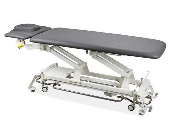 Ārstēšanas galds procedūrām un medicīniskām pārbaudēm, diagnostikas procedūrām, masāžai, rehabilitācijai un manuālajai terapijai. (ELEKTRISKS) Pelēkā krāsā. Maksimālā pieļaujamā slodze: 200 kg. Medicīnas ierīce