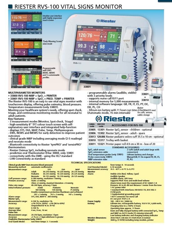 RIESTER RVS-100 VITAL SIGNS MONITOR. Cenas un pieejamība pēc pieprasījuma