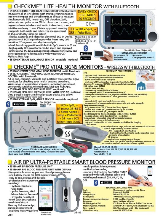 CHECKME™ LITE HEALTH MONITOR WITH BLUETOOTH. CHECKME™ PRO VITAL SIGNS MONITORS - WIRELESS WITH BLUETOOTH. AIR BP ULTRA-PORTABLE SMART BLOOD PRESSURE MONITOR. Cenas un pieejamība pēc pieprasījuma 