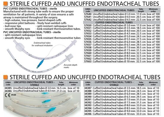 STERILE CUFFED AND UNCUFFED ENDOTRACHEAL TUBES. Cenas un pieejamība pēc pieprasījuma