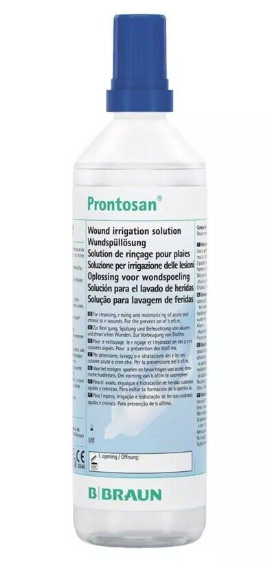 Brūču skalošanas šķīdums akūtu un hronisku ādas brūču un 1. un 2. pakāpes apdegumu tīrīšanai, mitrināšanai un aprūpei. 350 ml