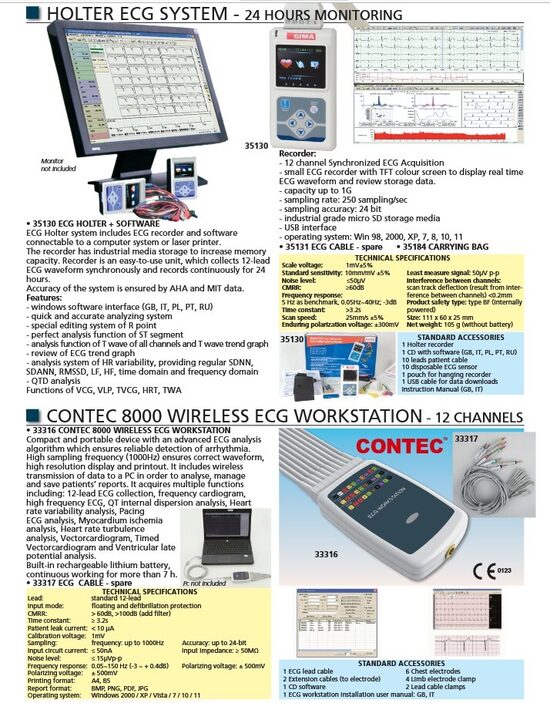 HOLTER ECG SYSTEM - 24 HOURS MONITORING. CONTEC 8000 WIRELESS ECG WORKSTATION - 12 CHANNELS. Cenas un pieejamība pēc pieprasījuma