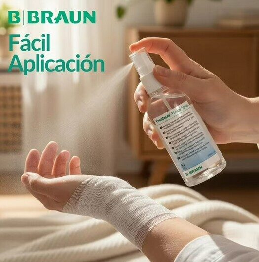 Brūču aprūpes šķīdums flakonā ar izsmidzinātāju (ādas bojājumi, kodumi, plēstas brūces, nobrāzumi, sasitumi, izgulējumi, spiediena čūlas, ulcus cruris, diabētiskās pēdas čūlas, virspusēji apdegumi). 75 ml