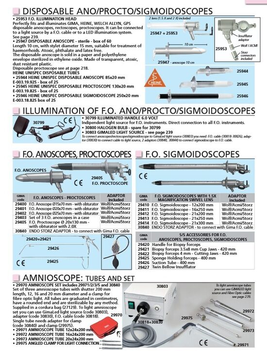 DISPOSABLE ANO/PROCTO/SIGMOIDOSCOPES. ILLUMINATION OF F.O. ANO/PROCTO/SIGMOIDOSCOPES. F.O. ANOSCOPES, PROCTOSCOPES F.O. SIGMOIDOSCOPES. AMNIOSCOPE: TUBES AND SET. Cenas un pieejamība pēc pieprasījuma