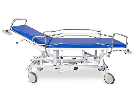 Pacientu transportēšanas rati. Hidrauliski. Maksimālā slodze: 250 kg. Noņemams matracis ar rokturiem. Centrālā riteņu bloķēšanas sistēma. Medicīnas ierīce