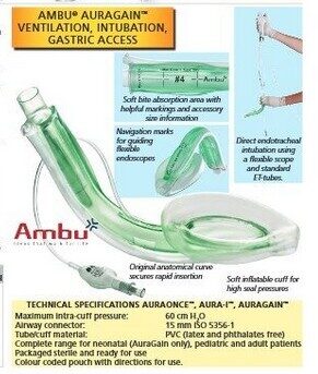 AMBU® AURAGAIN™ vienreizlietojamā balsenes maska. AMBU AURAGAIN DISPOSABLE LARYNGEAL MASK. Nr. 2. Pacienta svars: 10–20 kg. Tips: Medicīniskā ierīce Klase: IIA