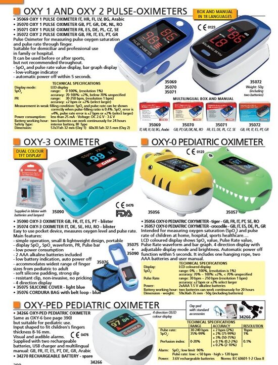 OXY 1 AND OXY 2 PULSE-OXIMETERS. OXY-3 OXIMETER. OXY-0 PEDIATRIC OXIMETER. OXY-PED PEDIATRIC OXIMETER. Cenas un pieejamība pēc pieprasījuma