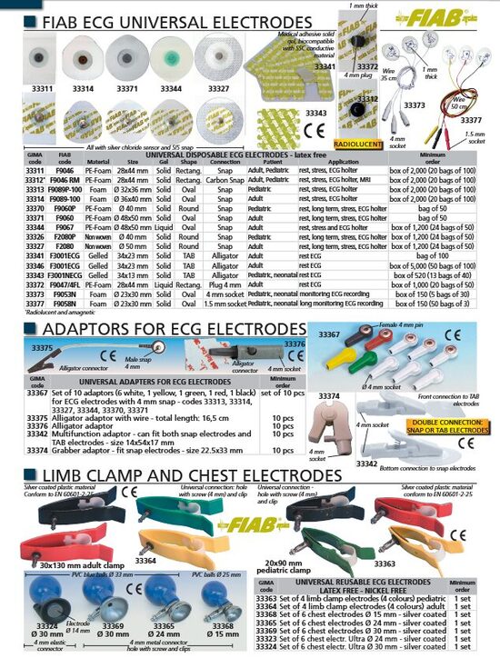 FIAB ECG UNIVERSAL ELECTRODES. ADAPTORS FOR ECG ELECTRODES. LIMB CLAMP AND CHEST ELECTRODES. Cenas un pieejamība pēc pieprasījuma