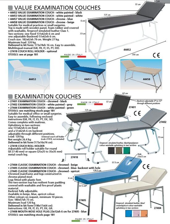 VALUE EXAMINATION COUCHES. EXAMINATION COUCHES. Cenas un pieejamība pēc pieprasījuma