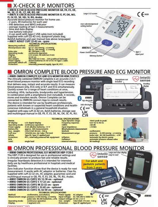 X-CHECK B.P. MONITORS. OMRON COMPLETE BLOOD PRESSURE AND ECG MONITOR. OMRON PROFESSIONAL BLOOD PRESSURE MONITOR. Cenas un pieejamība pēc pieprasījuma 