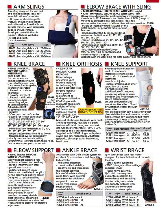 ARM SLINGS. ELBOW BRACE WITH SLING. KNEE BRACE. KNEE ORTHOSIS. KNEE SUPPORT. ELBOW SUPPORT. ANKLE BRACE. WRIST BRACE. Cenas un pieejamība pēc pieprasījuma 