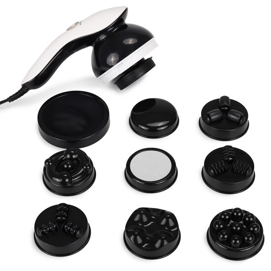 Daudzfunkcionāls ķermeņa masieris ar 9 maināmiem stiprinājumiem un infrasarkano staru funkciju