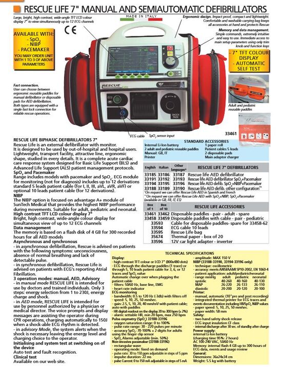 RESCUE LIFE 7" MANUAL AND SEMIAUTOMATIC DEFIBRILLATORS. Cenas un pieejamība pēc pieprasījuma