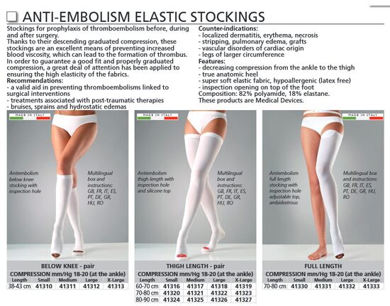ANTI-EMBOLISM ELASTIC STOCKINGS. Cenas un pieejamība pēc pieprasījuma. Tips:  Medicīnas ierīce   Klase:  I