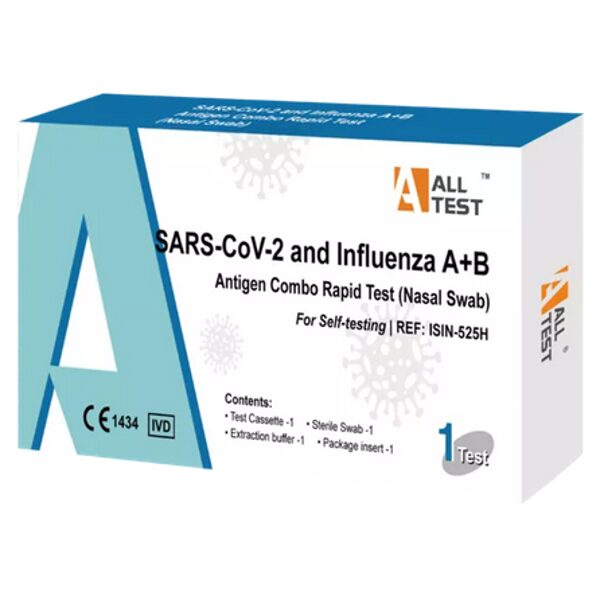 ALLTEST COVID-19 and influenza A+B Antigen Combo Rapid tests, Covid+A+B gripa, paštests, 1 gab.