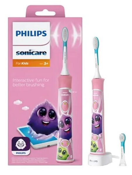 Bērnu elektriskā zobu birste Philips Sonicare for Kids, ar Bluetooth,  (2 uzgaļi) ROZĀ vai ZILI