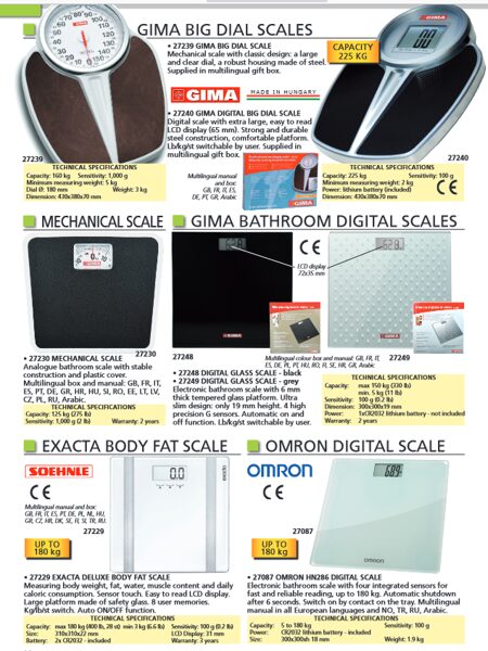 BIG DIAL SCALES, MECHANICAL SCALE, BATHROOM DIGITAL SCALES, EXACTA BODY FAT SCALE, OMRON DIGITAL SCALE. Cenas un pieejamība pēc pieprasījuma 
