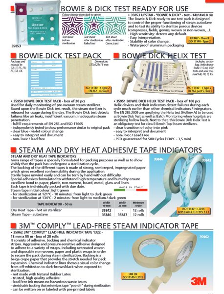 BOWIE & DICK TEST READY FOR USE, BOWIE DICK TEST PACK, BOWIE DICK HELIX TEST, STEAM AND DRY HEAT ADHESIVE TAPE INDICATORS, 3M™ COMPLY™ LEAD-FREE STEAM INDICATOR TAPE. Cenas un pieejamība pēc pieprasījuma 