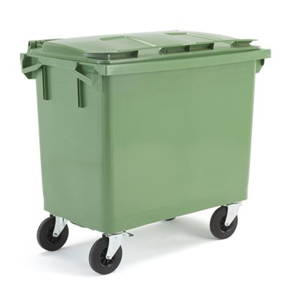 *Atkritumu konteiners, zaļš, 660 litri, no HDPE plastmasas, atbilst AFNOR EN-840 standartiem