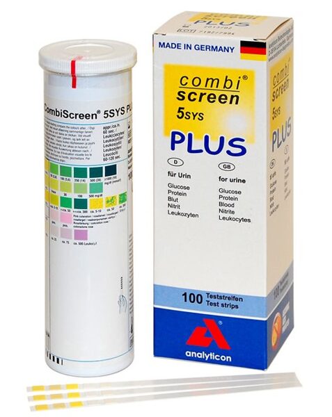 Testa strēmeles / urīna stripi / teststrēmeles COMBI SCREEN 5SYS PLUS (glikoze, proteīnI, asins, nitrīti, leikocīti), 200 gab.