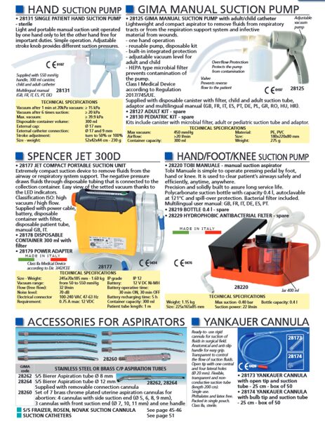 HAND SUCTION PUMP, MANUAL SUCTION PUMP, SPENCER JET 300D, HAND/FOOT/KNEE SUCTION PUMP, ACCESSORIES FOR ASPIRATORS, YANKAUER CANNULA. Cenas un pieejamība pēc pieprasījuma