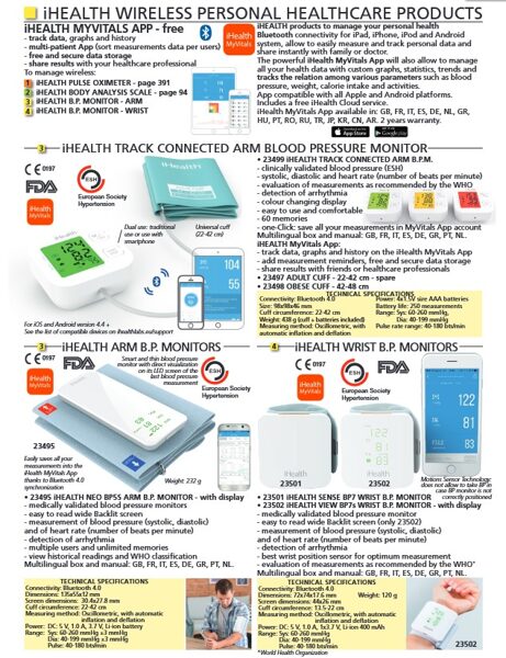 iHEALTH WIRELESS PERSONAL HEALTHCARE PRODUCTS. iHEALTH TRACK CONNECTED ARM BLOOD PRESSURE MONITOR. iHEALTH ARM B.P. MONITORS. iHEALTH WRIST B.P. MONITORS. Cenas un pieejamība pēc pieprasījuma