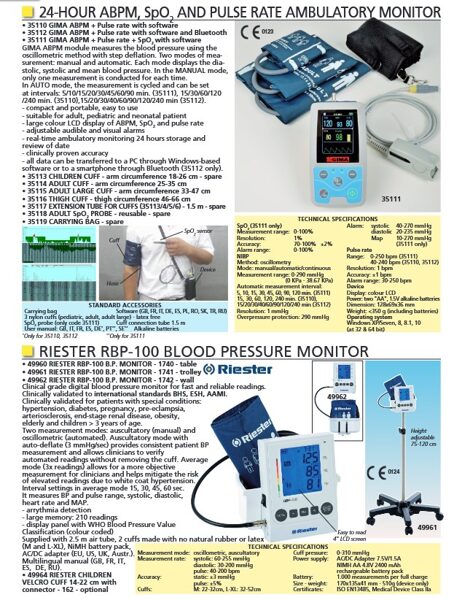 24-HOUR ABPM, SpO2 AND PULSE RATE AMBULATORY MONITOR. RIESTER RBP-100 BLOOD PRESSURE MONITOR. Cenas un pieejamība pēc pieprasījuma