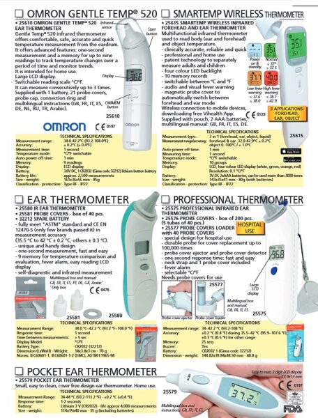 OMRON GENTLE TEMP® 520. SMARTEMP WIRELESS THERMOMETER. EAR THERMOMETER. PROFESSIONAL THERMOMETER. POCKET EAR THERMOMETER. Cenas un pieejamība pēc pieprasījuma