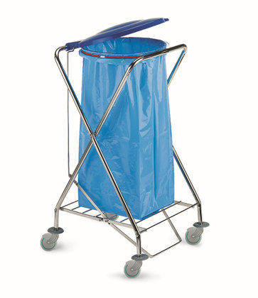 Hromēts atkritumu maisa turētājs ar vāku, 120 litri, aprīkots ar riteņiem