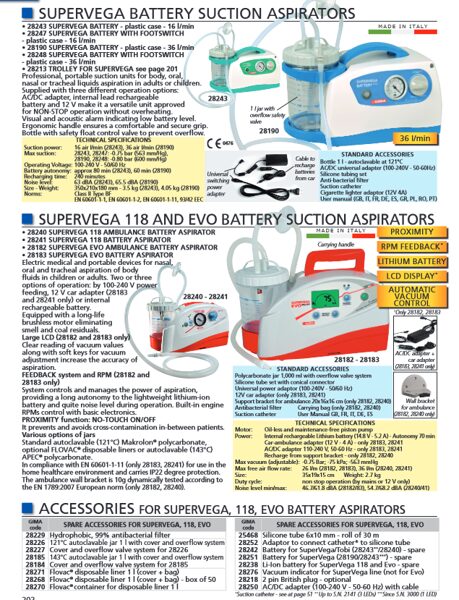 SUPERVEGA BATTERY SUCTION ASPIRATORS, SUPERVEGA 118 AND EVO BATTERY SUCTION ASPIRATORS, ACCESSORIES FOR SUPERVEGA, 118, EVO BATTERY ASPIRATORS. Cenas un pieejamība pēc pieprasījuma 