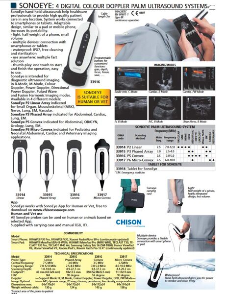 SONOEYE: 4 DIGITAL COLOUR DOPPLER PALM ULTRASOUND SYSTEMS. Cenas un pieejamība pēc pieprasījuma