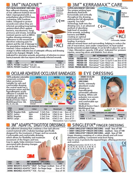 3M™ INADINE™, 3M™ KERRAMAX™ CARE, OCULAR ADHESIVE OCCLUSIVE BANDAGES, EYE DRESSING, 3M™ ADAPTIC™ DIGIT/TOE DRESSINGS, SINGLEFIX® FINGER DRESSING. Cenas un pieejamība pēc pieprasījuma 