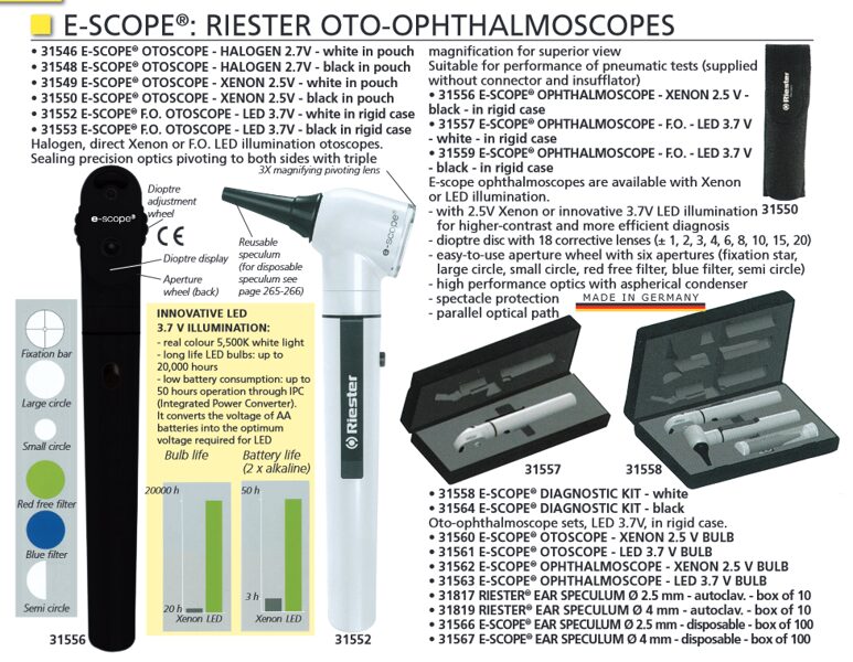 E-SCOPE®: RIESTER OTO-OPHTHALMOSCOPES. Cenas un pieejamība pēc pieprasījuma