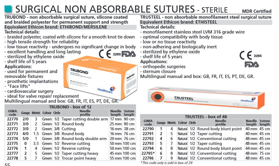 SURGICAL NON ABSORBABLE SUTURES - STERILE. Cenas un pieejamība pēc pieprasījuma