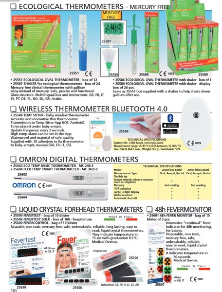 ECOLOGICAL THERMOMETERS - MERCURY FREE. WIRELESS THERMOMETER BLUETOOTH 4.0. OMRON DIGITAL THERMOMETERS. LIQUID CRYSTAL FOREHEAD THERMOMETERS. 48h FEVERMONITOR. Cenas un pieejamība pēc pieprasījuma