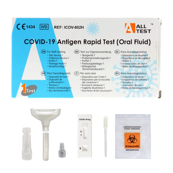 Alltest, ātrais SARS-CoV-2 COVID-19 paškontroles antigēna tests / covid tests. Antigēna noteikšanai siekalu paraugā