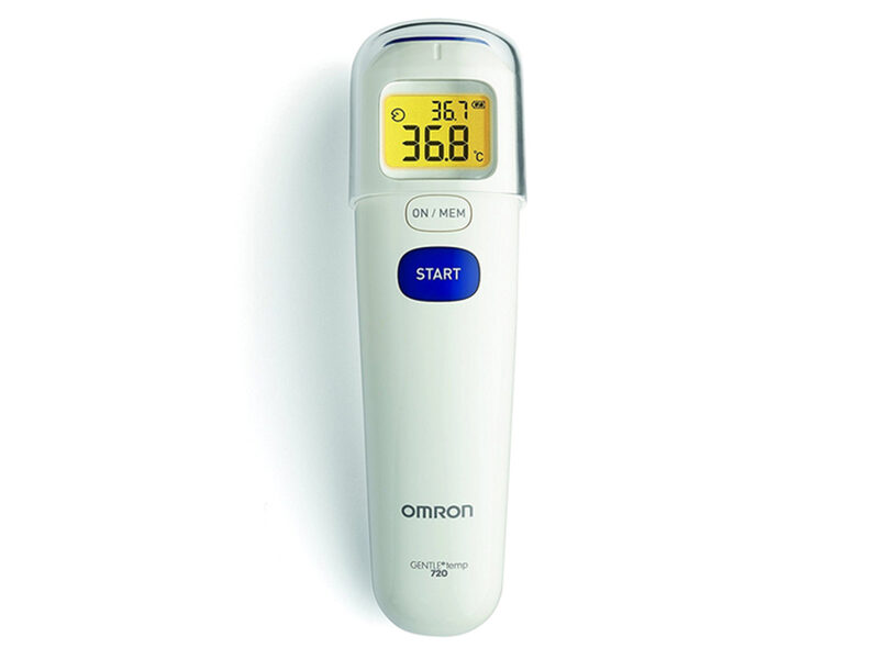 OMRON Gentle Temp® 720. Īpaši ātrs, precīzs infrasarkanais bezkontakta termometrs. Paredzēts ķermeņa, virsmas un telpas temperatūras mērīšanai. Tips:  Medicīnas ierīce   Klase:  II A