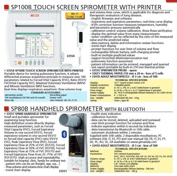 SP100B TOUCH SCREEN SPIROMETER WITH PRINTER. SP80B HANDHELD SPIROMETER WITH BLUETOOTH. Cenas un pieejamība pēc pieprasījuma